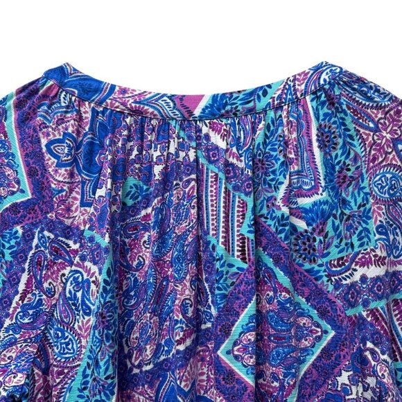 Cupio Boho Peasant Top Size Large Womens Tunic Tee Blouse Blue Paisley NWT - Picture 9 of 10